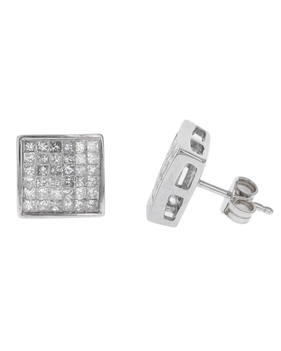 Invisible Set Prtincess Diamond Square Earrings
